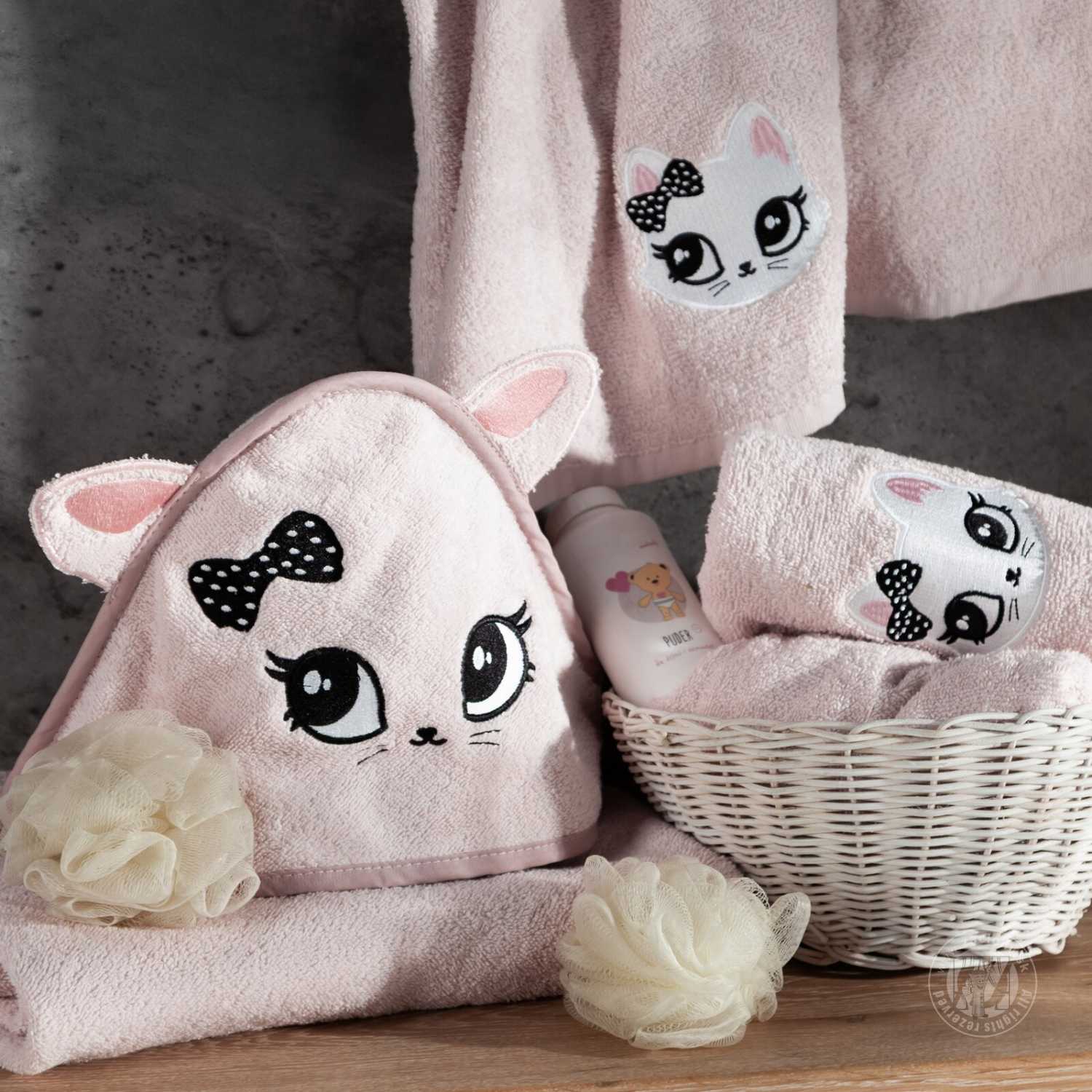 Detské pončo s kapucňou BABY 60x120cm ružové s mačiatkom