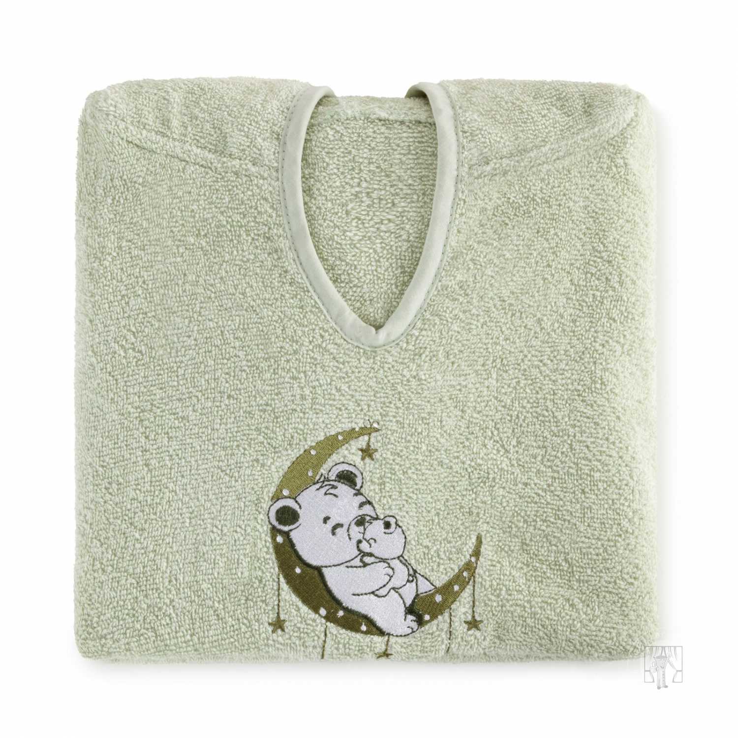 Detské pončo s kapucňou BABY 60x120cm zelené s medvedíkom