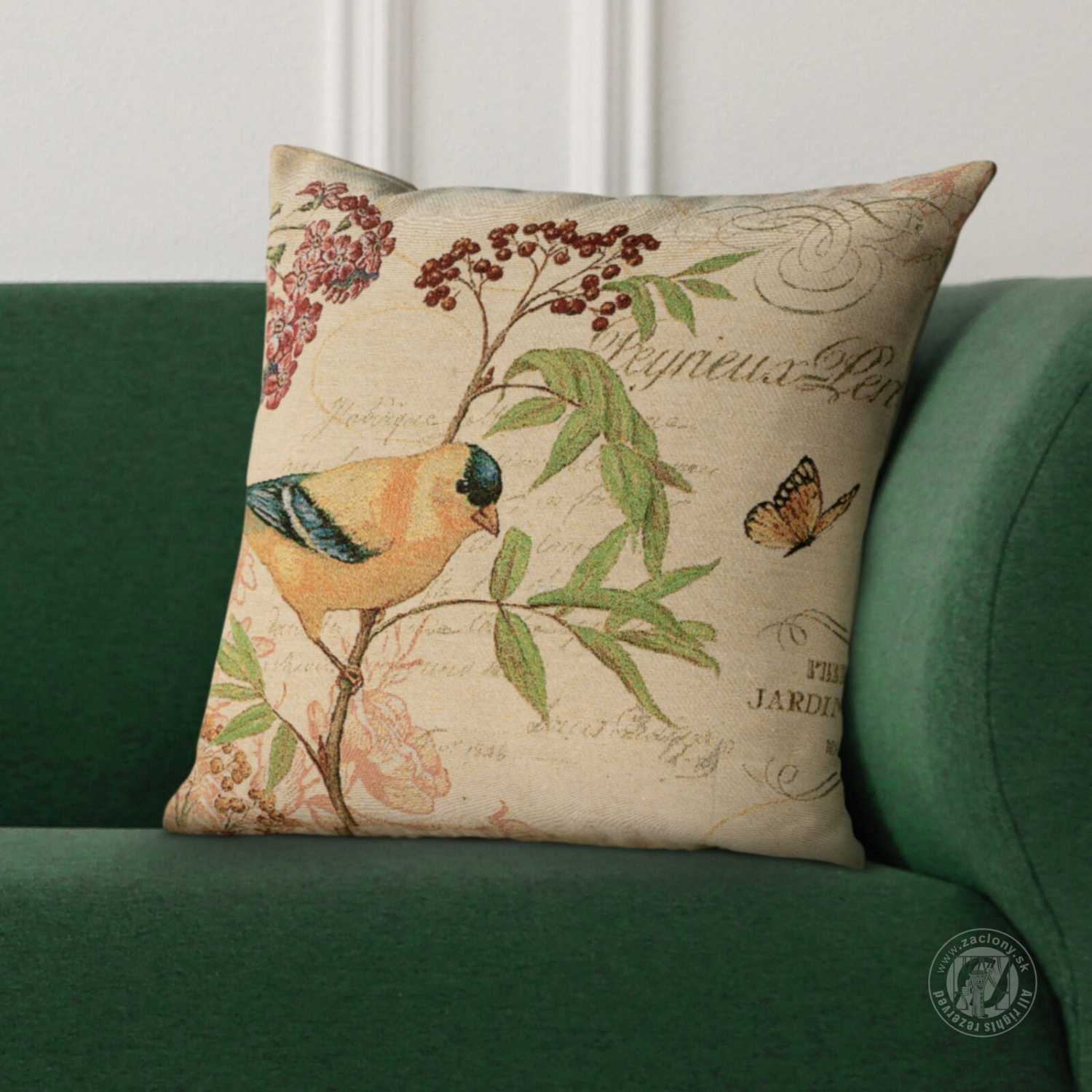 Gobelínová obliečka na vankúš 45x45cm s vtáčikom