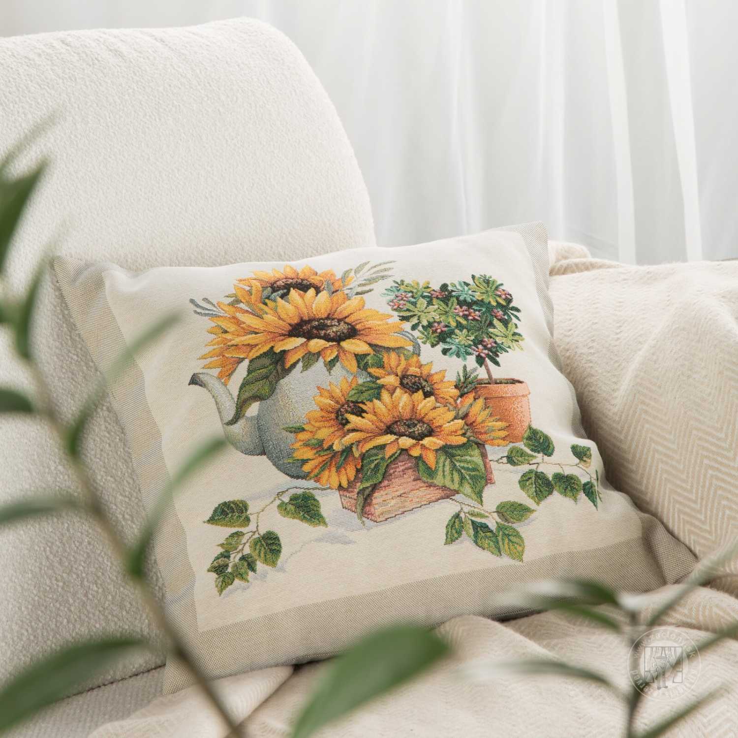 Gobelínová obliečka na vankúš 45x45cm so slnečnicami