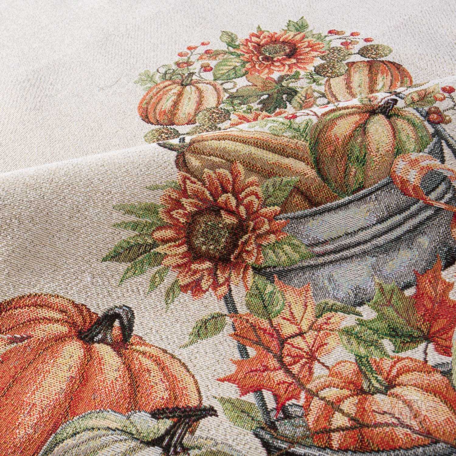 Gobelínový obrus 100x100cm s tekvicami a vtáčikmi