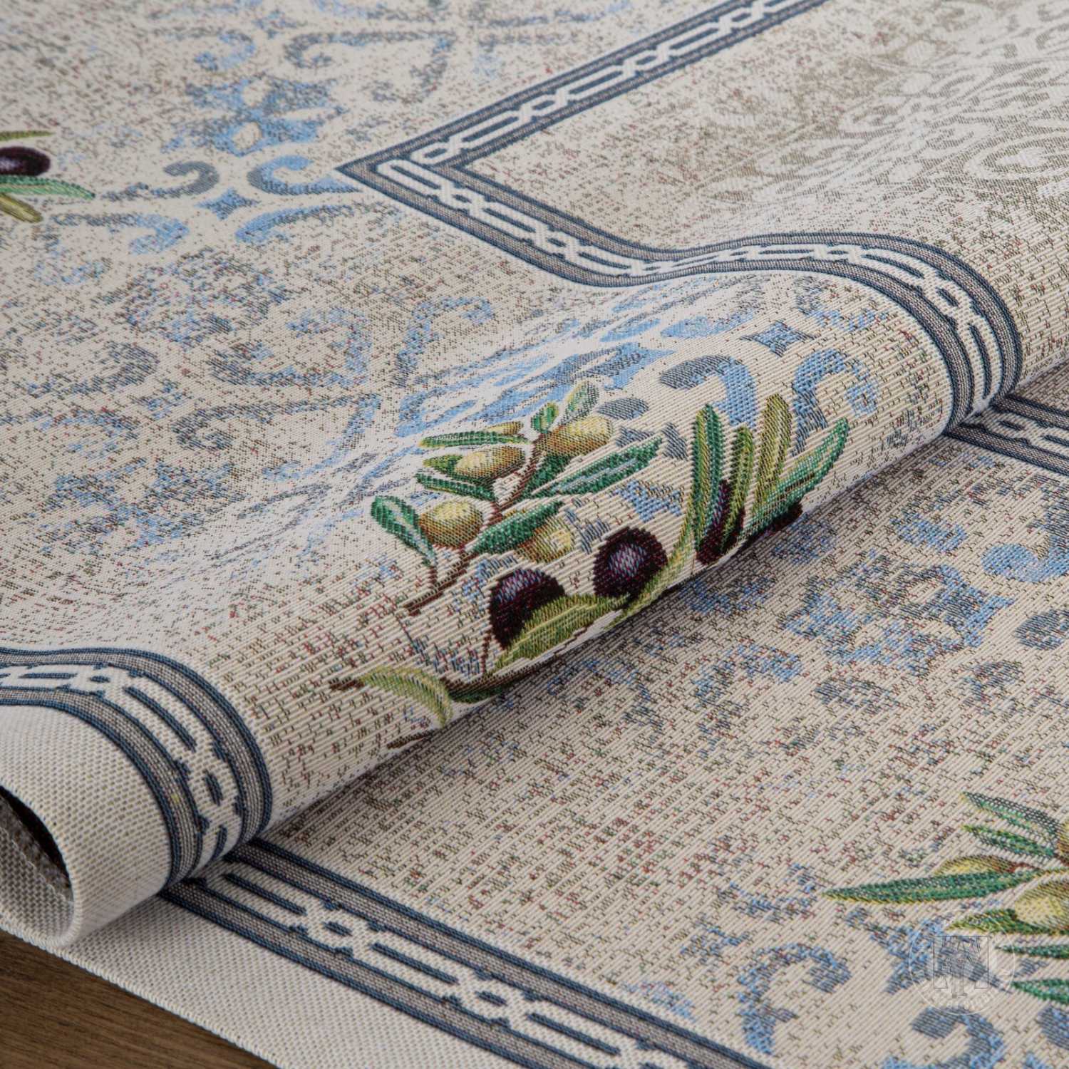 Gobelínový obrus 100x100cm krémový/modrý