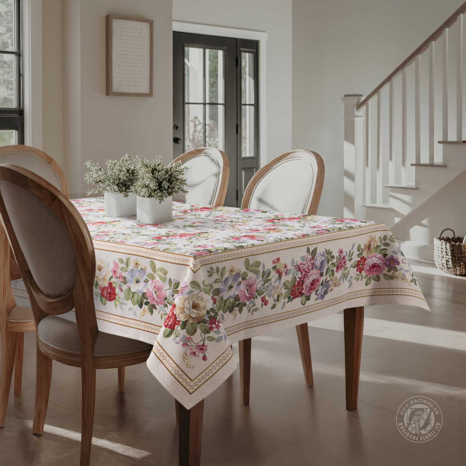 Gobelínový obrus 140x180cm prírodný/kvetinový