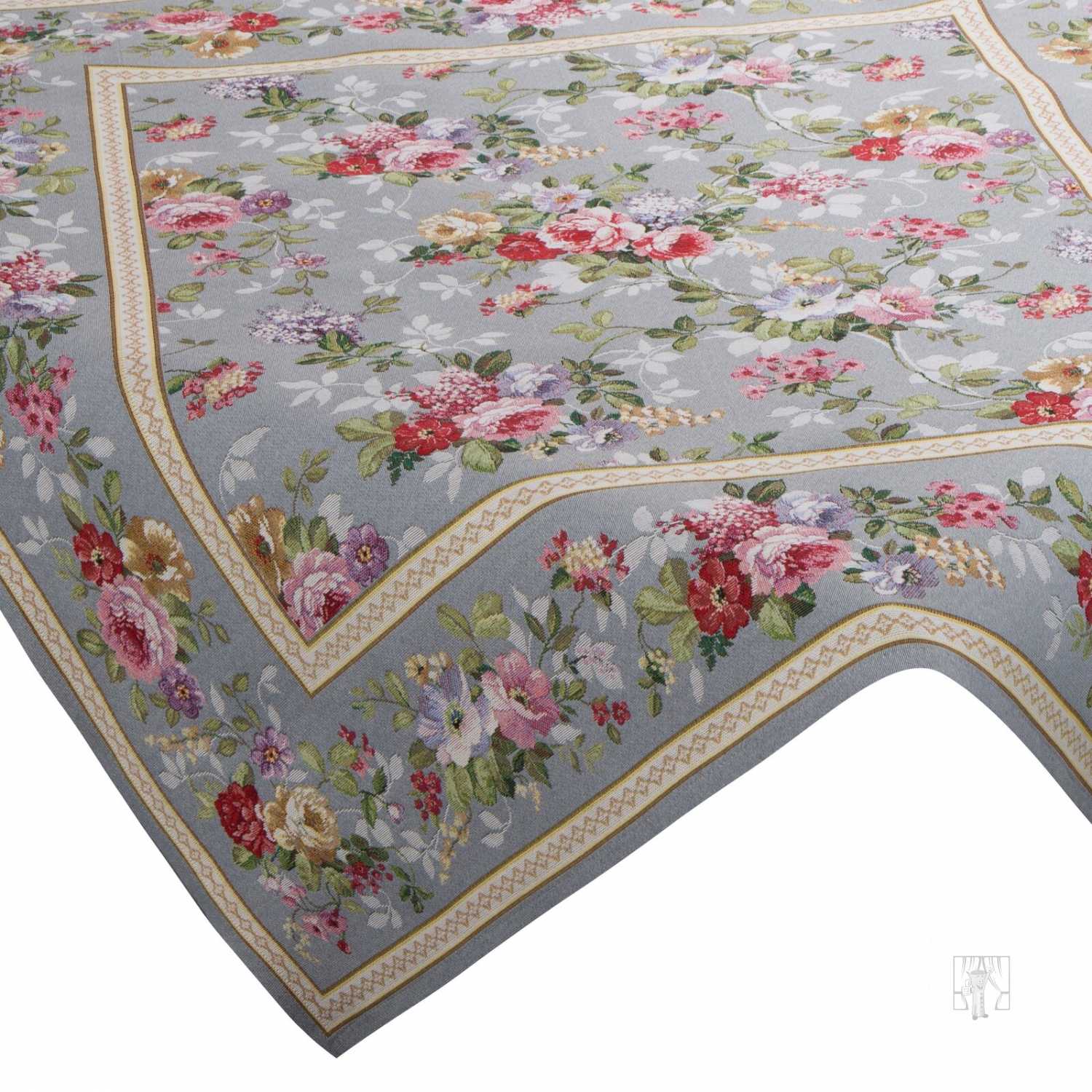 Gobelínový obrus 100x100cm sivý/kvetinový