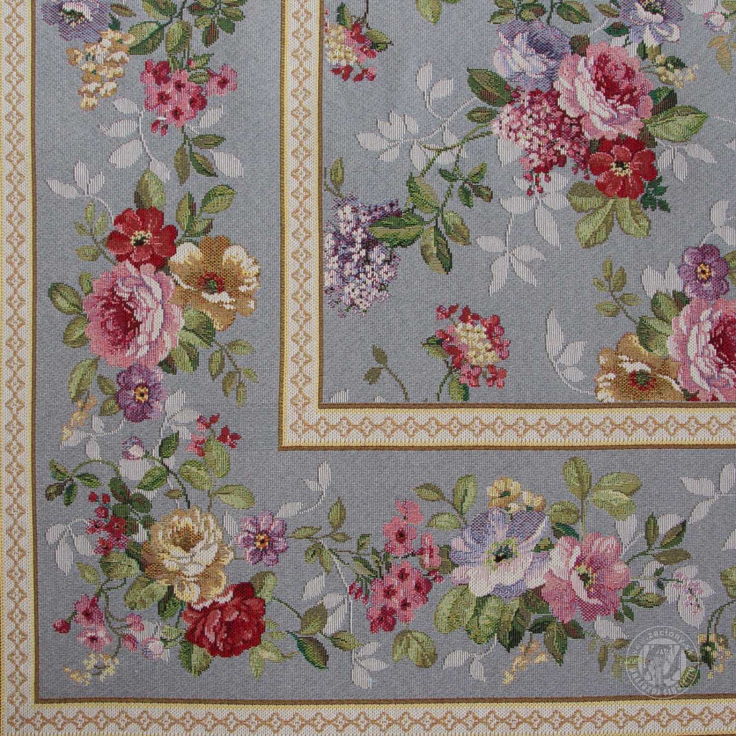 Gobelínový obrus 100x100cm sivý/kvetinový