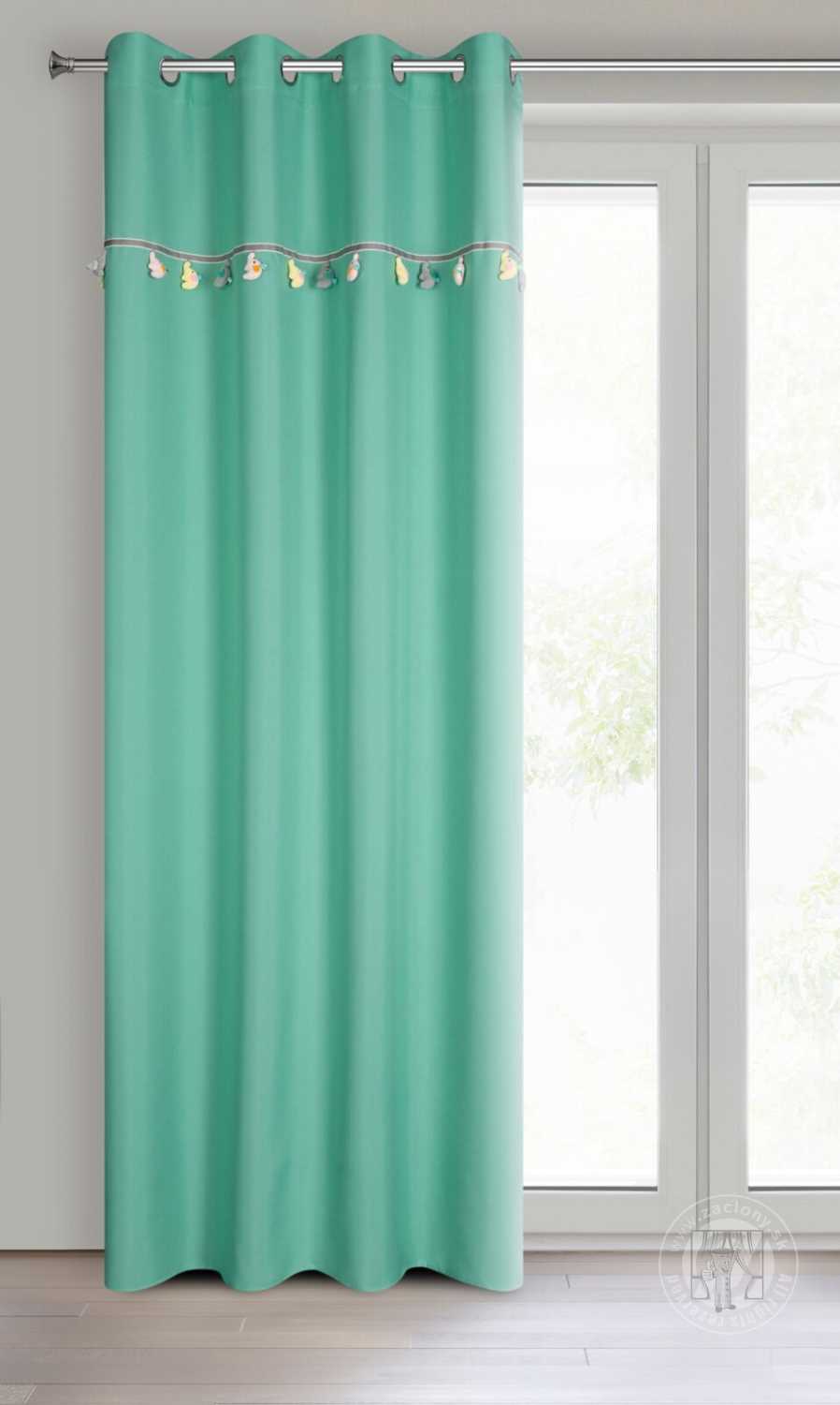 Záves KIDS na krúžkoch 140x250cm mätový so sloníkmi