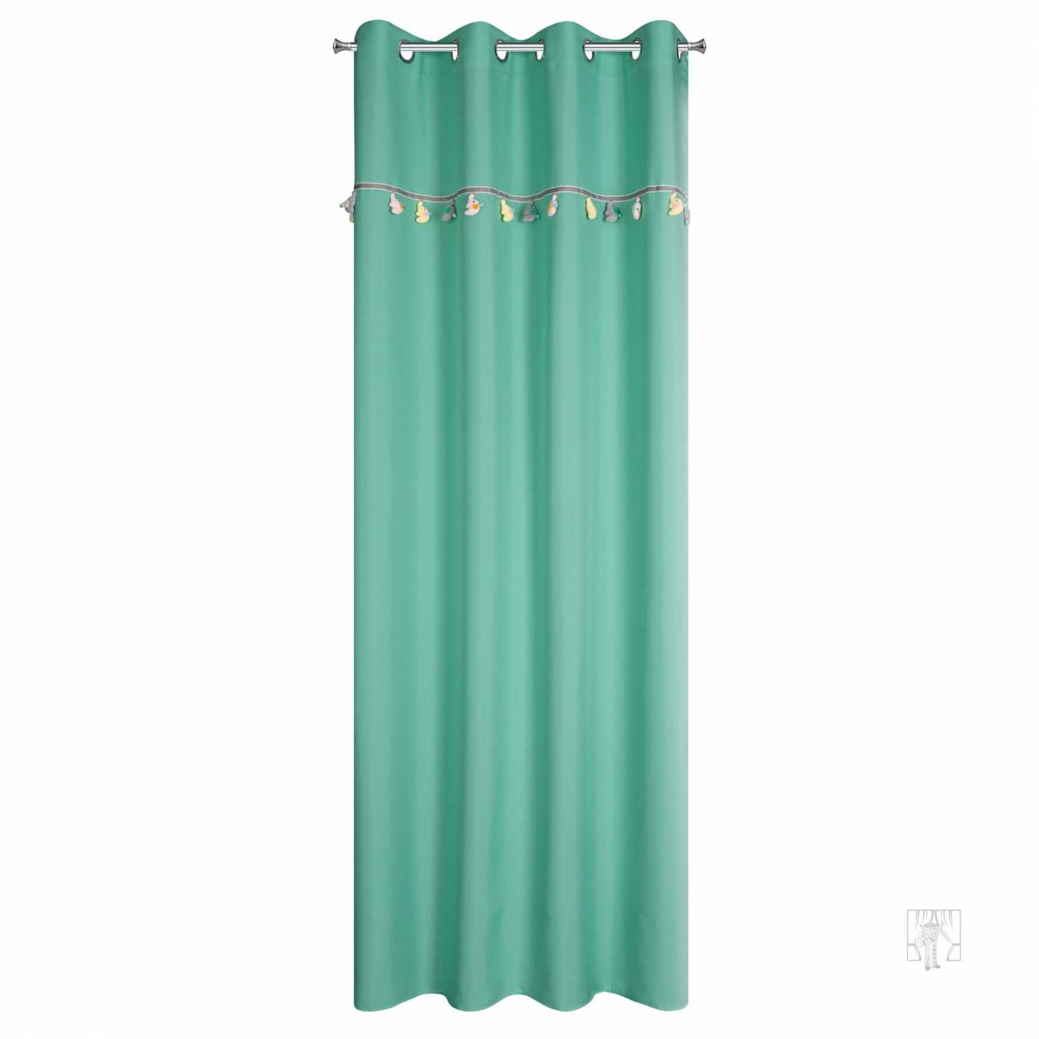 Záves KIDS na krúžkoch 140x250cm mätový so sloníkmi