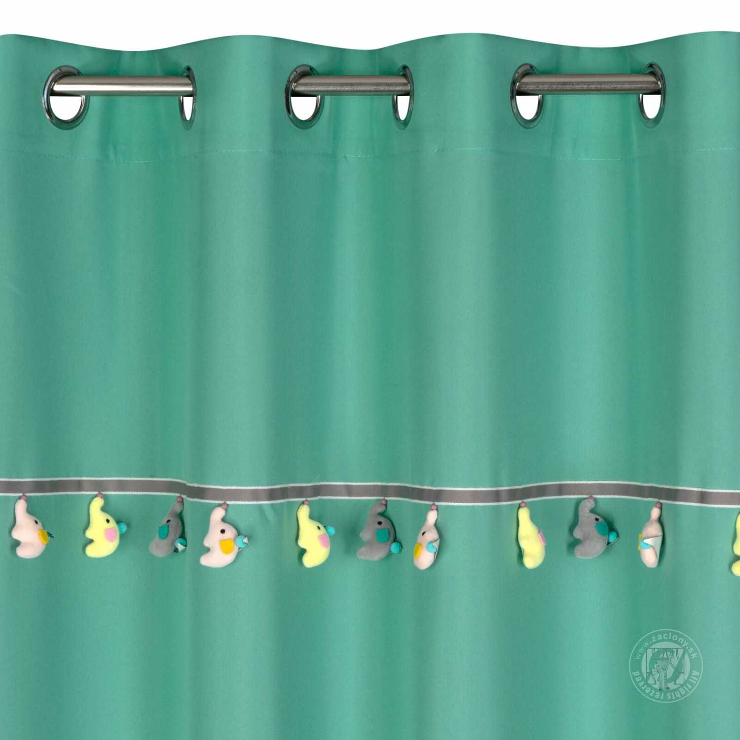 Záves KIDS na krúžkoch 140x250cm mätový so sloníkmi