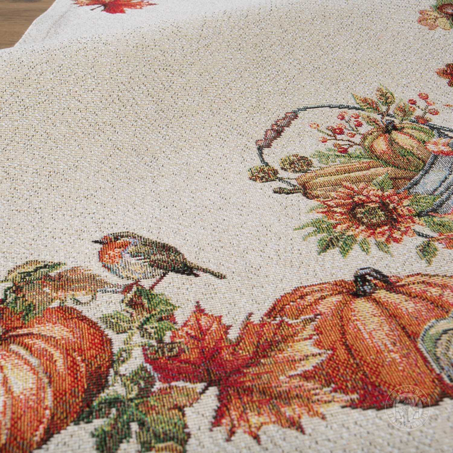 Gobelínový obrus 45x140cm s tekvicami a vtáčikmi