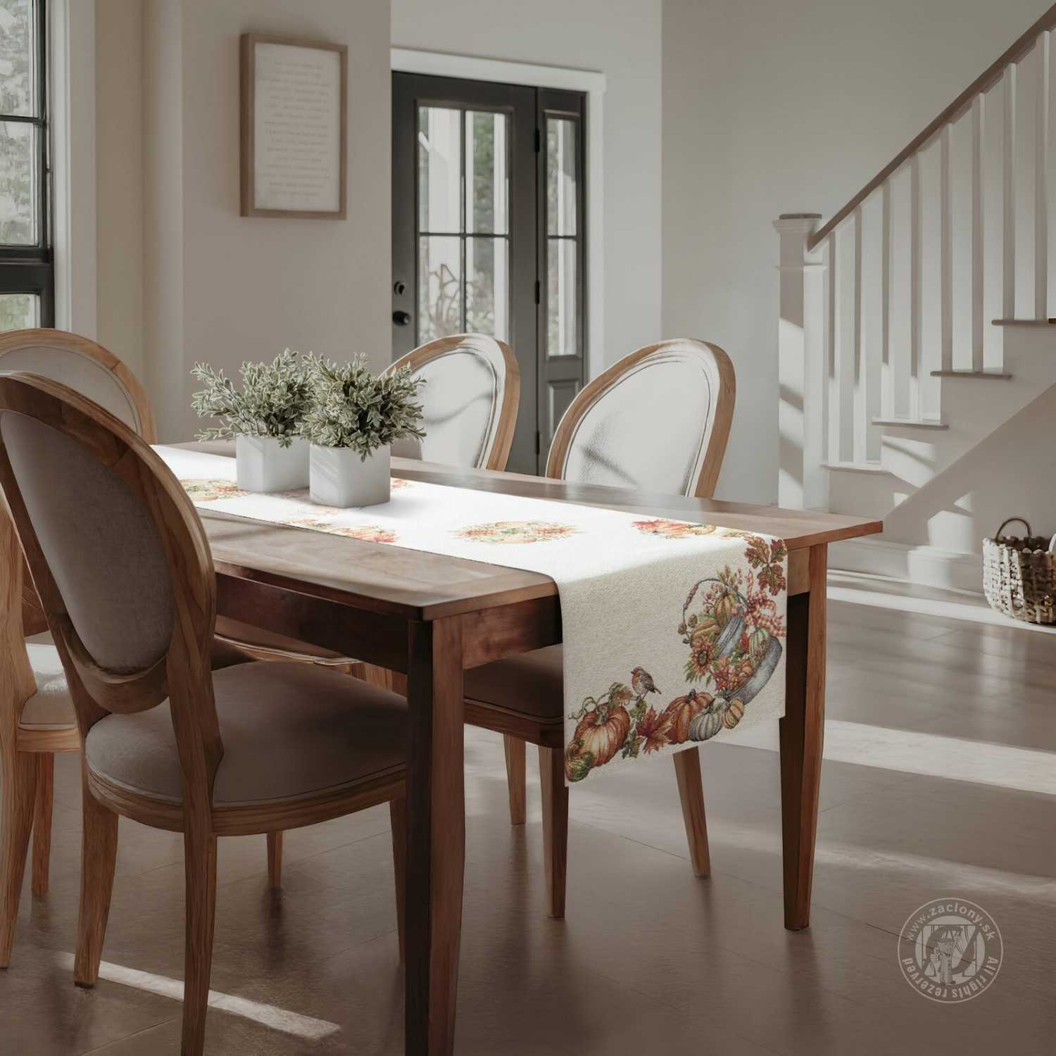 Gobelínový obrus 45x140cm s tekvicami a vtáčikmi