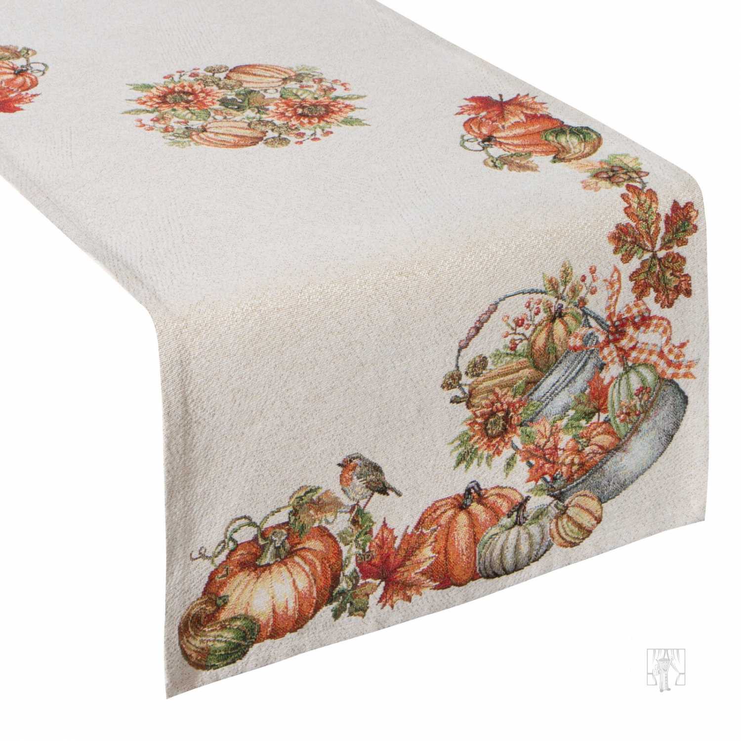Gobelínový obrus 40x100cm s tekvicami a vtáčikmi