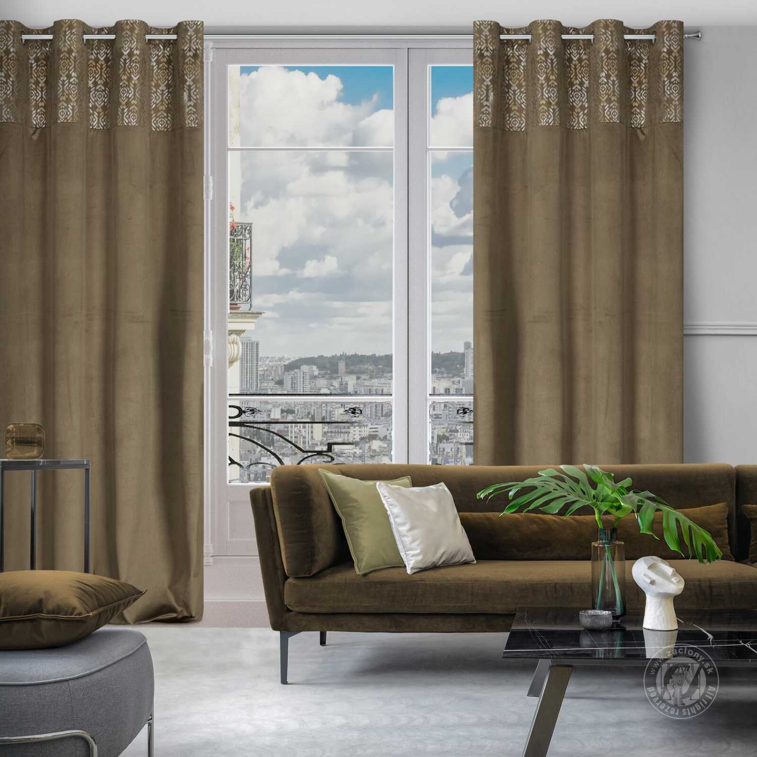 Záves LIZA na krúžkoch 140x250 cm svetlohnedý/zlatý