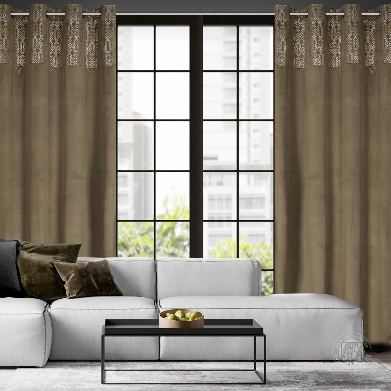 Záves LIZA na krúžkoch 140x250 cm svetlohnedý/zlatý