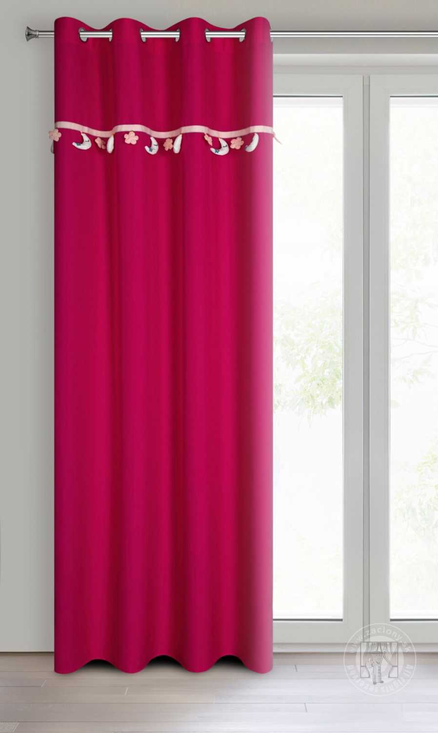 Záves MOON na krúžkoch 140x250cm tmavoružový s mesiačikmi