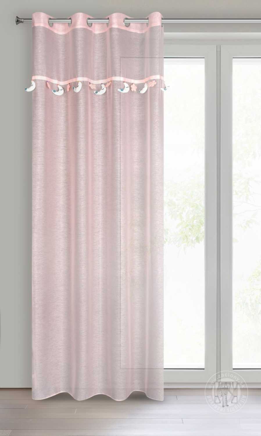 Záclona MOON na krúžkoch 140x250cm ružová s mesiačikmi