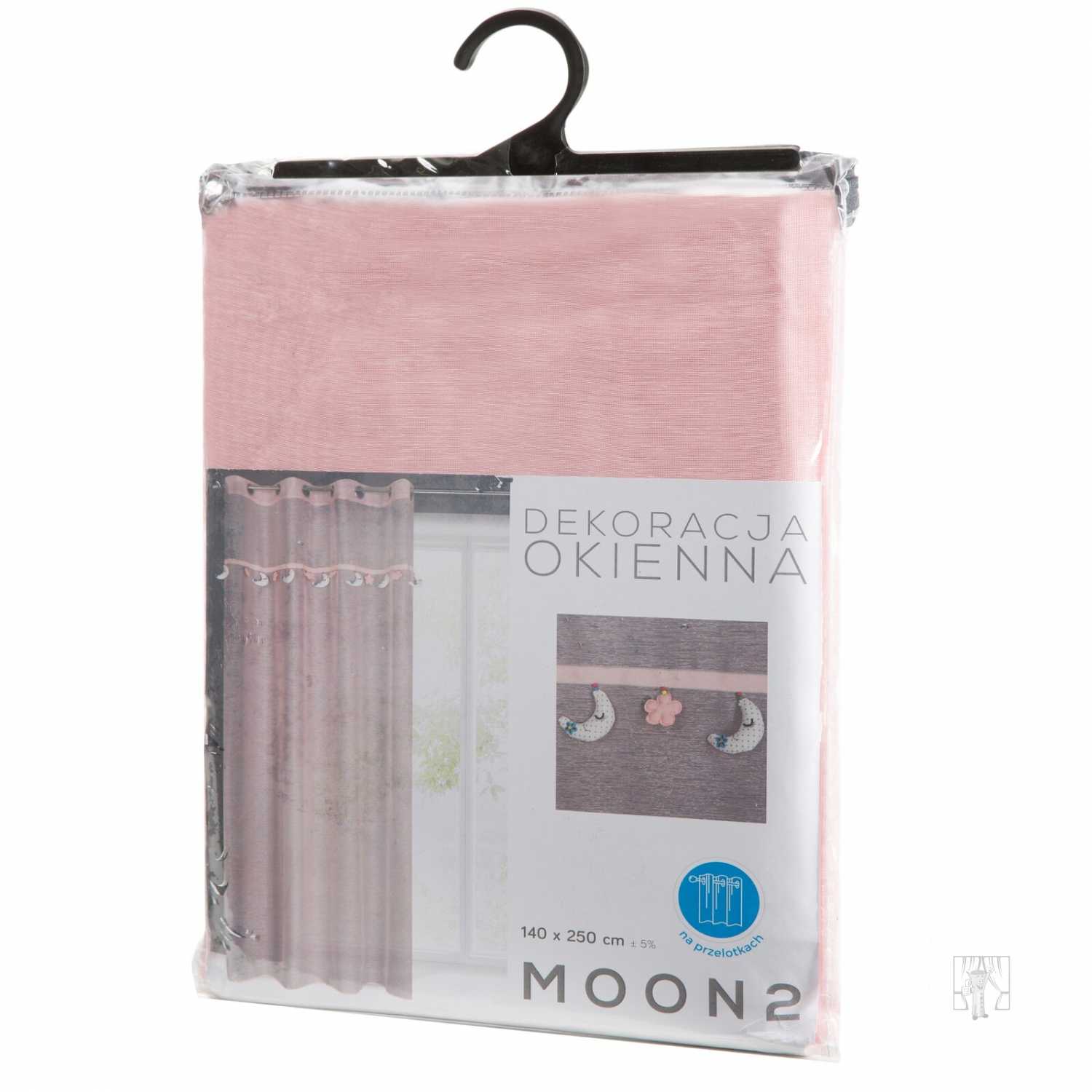 Záclona MOON na krúžkoch 140x250cm ružová s mesiačikmi