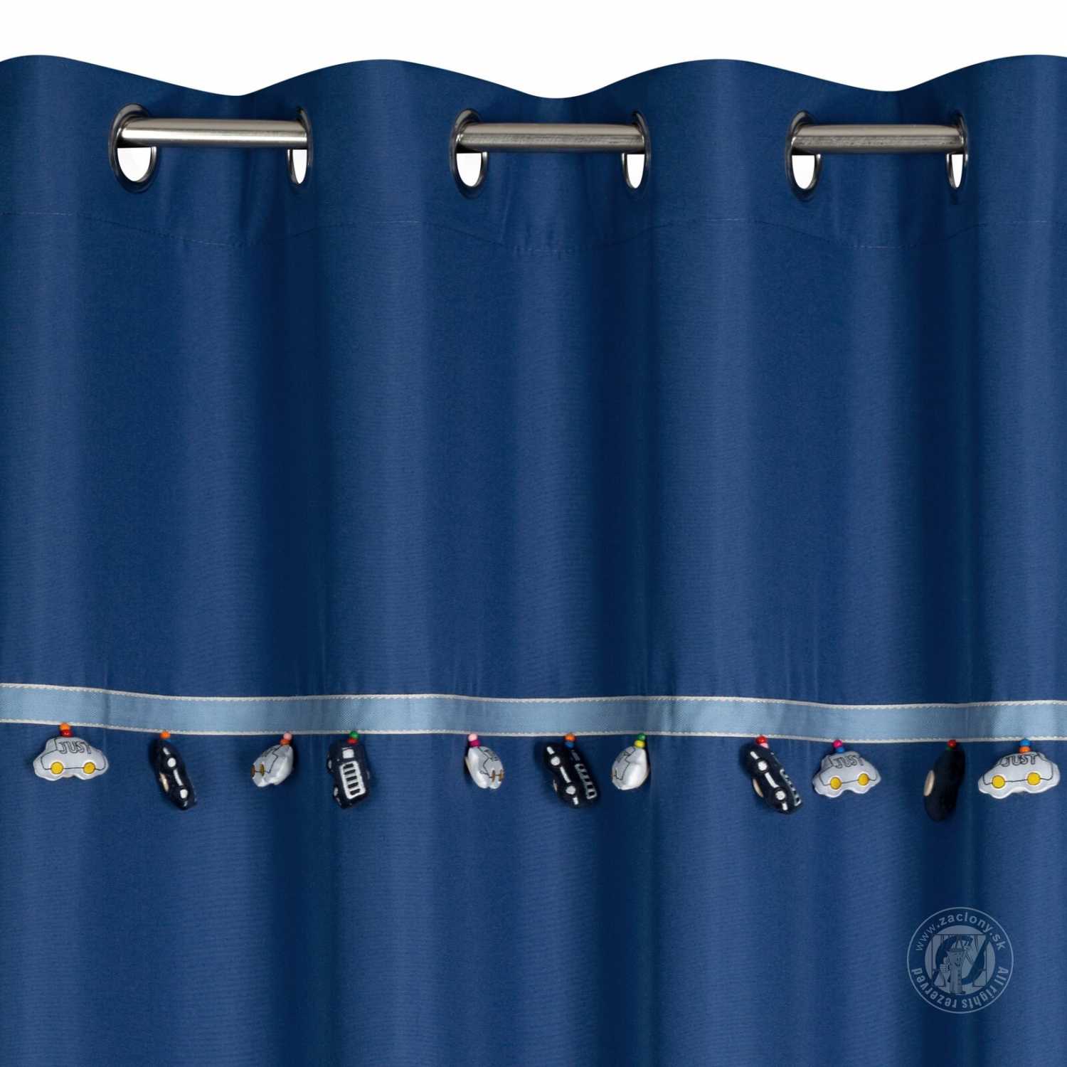 Záves CAR na krúžkoch 140x250cm modrý s autíčkami