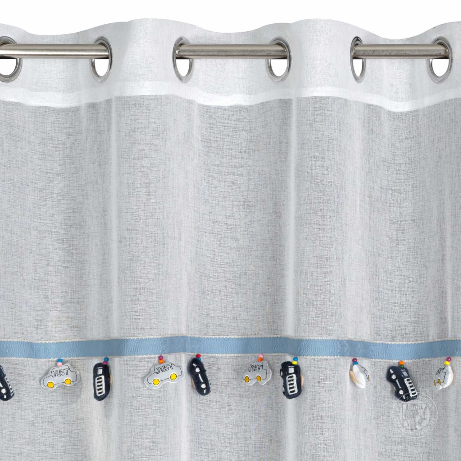 Záclona CAR na krúžkoch 140x250cm biela s autíčkami