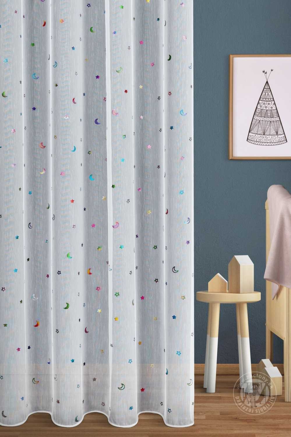 Záclona metráž ADEN/ETA biela s hviezdami 300cm