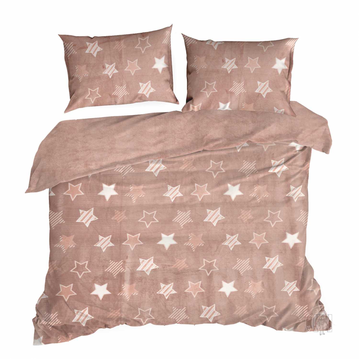 Posteľná bielizeň flísová FLANO s hviezdami 140x200cm + 70x90cm, púdrová