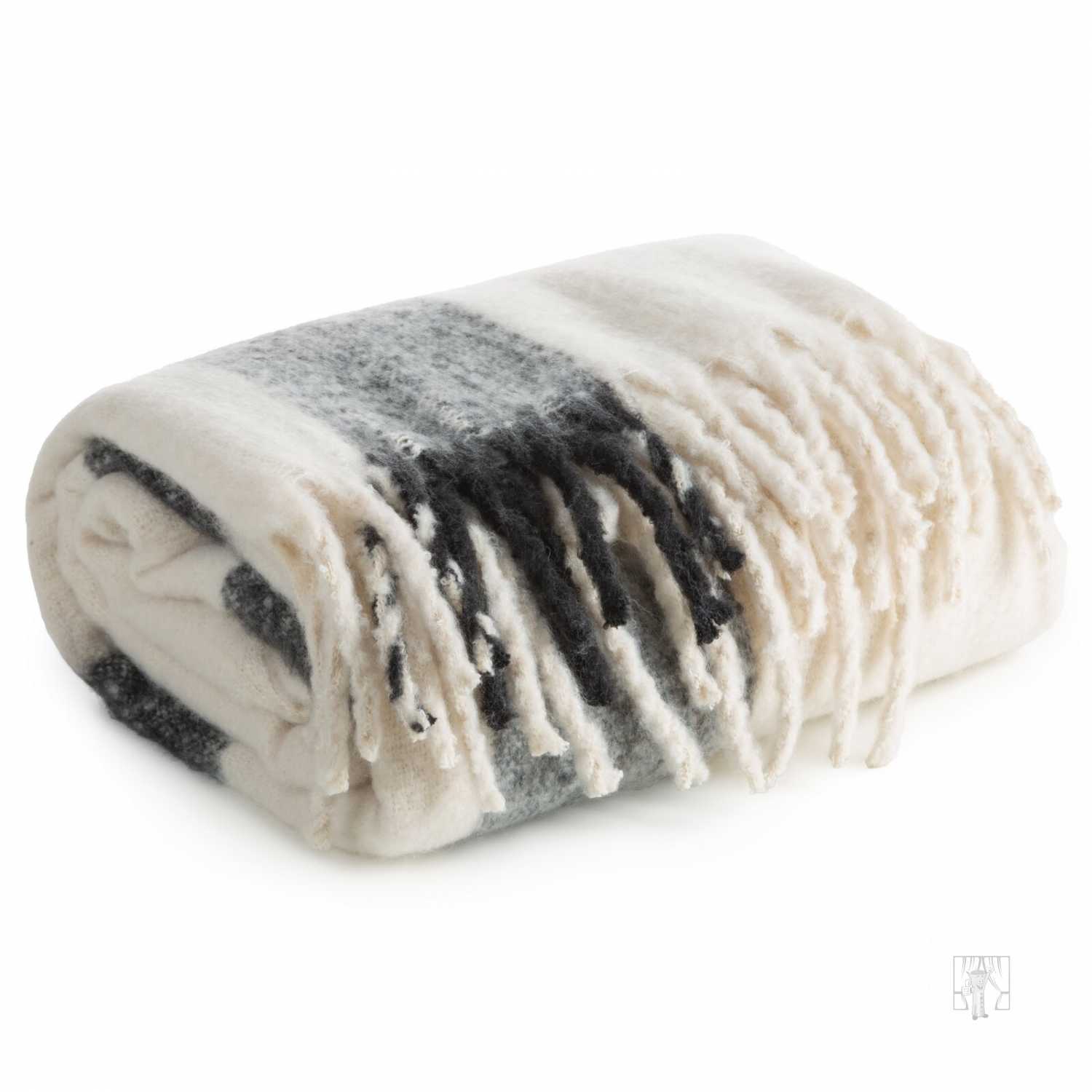 Deka so strapcami MOHER 130x170cm čierna/krémová