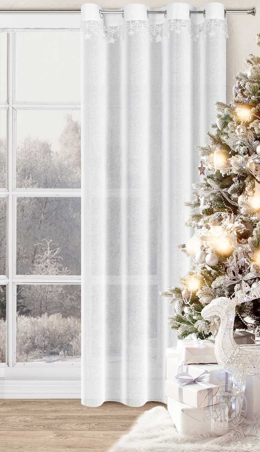 Vianočná záclona XMAS na krúžkoch 140x250cm biela