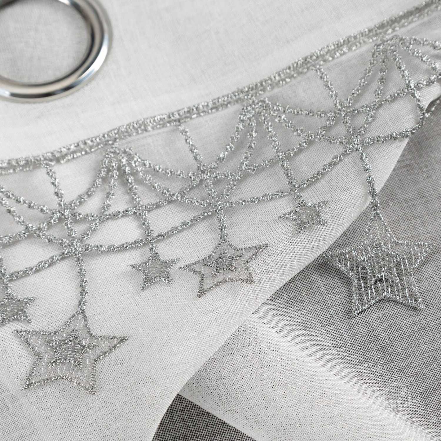 Vianočná záclona XMAS na krúžkoch 140x250cm biela/strieborná