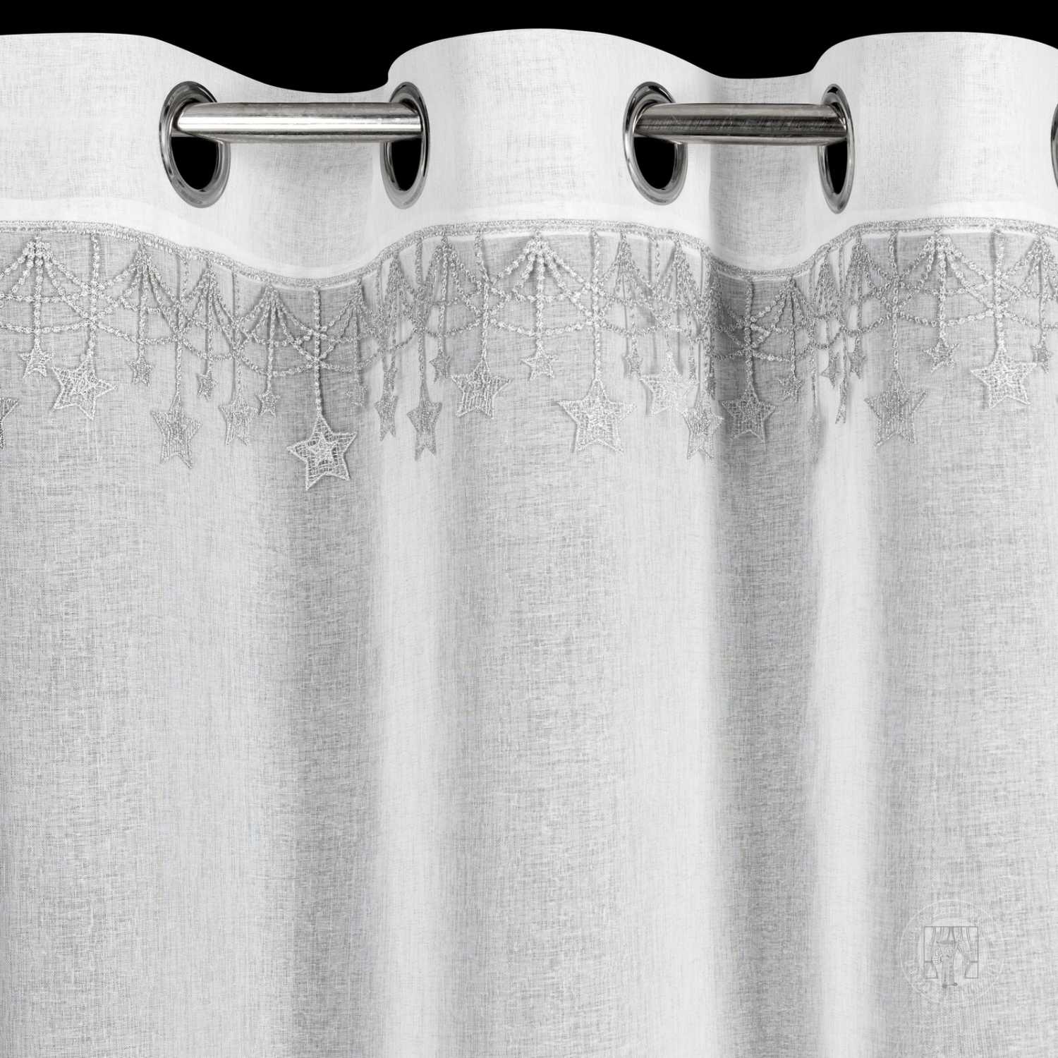 Vianočná záclona XMAS na krúžkoch 140x250cm biela/strieborná