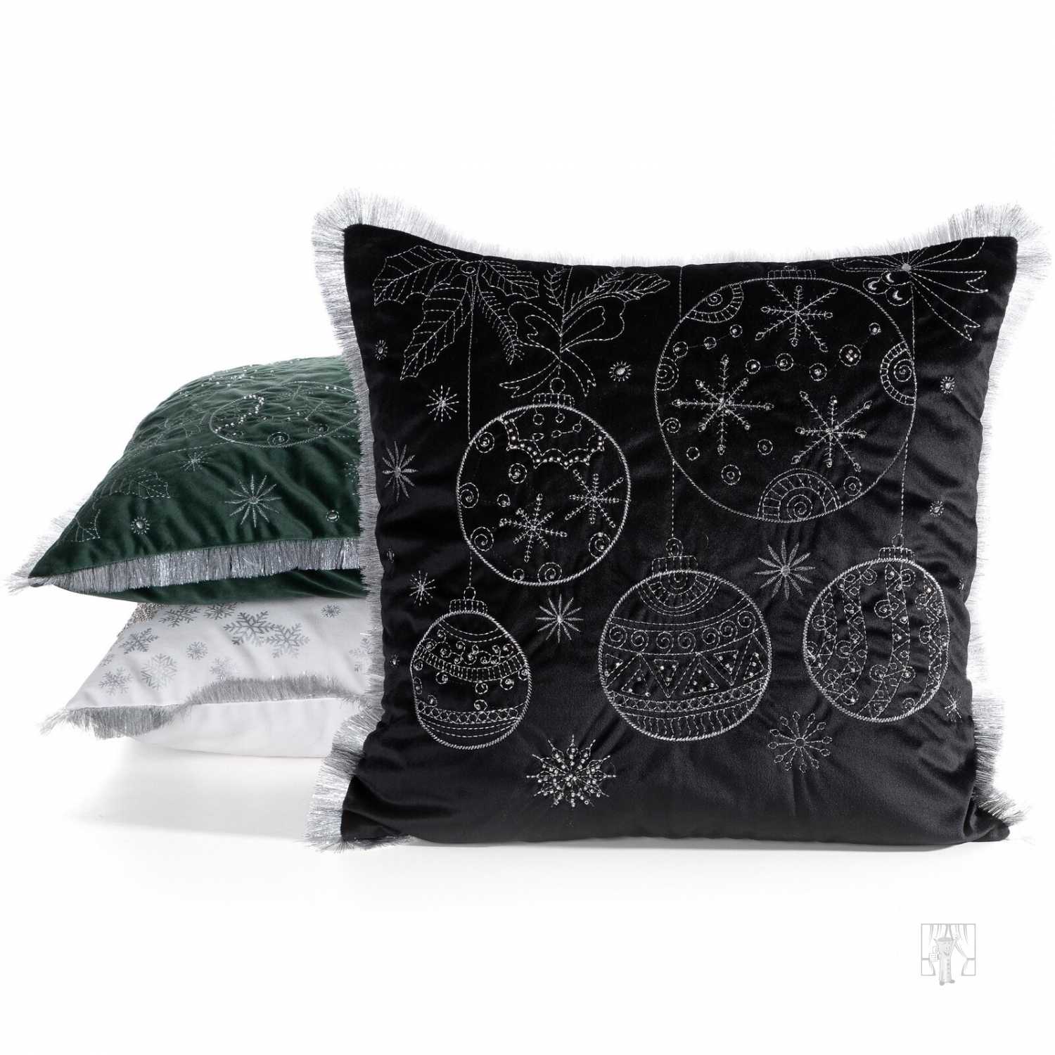 Vianočná obliečka na vankúš s výšivkou 45x45cm čierna/strieborná