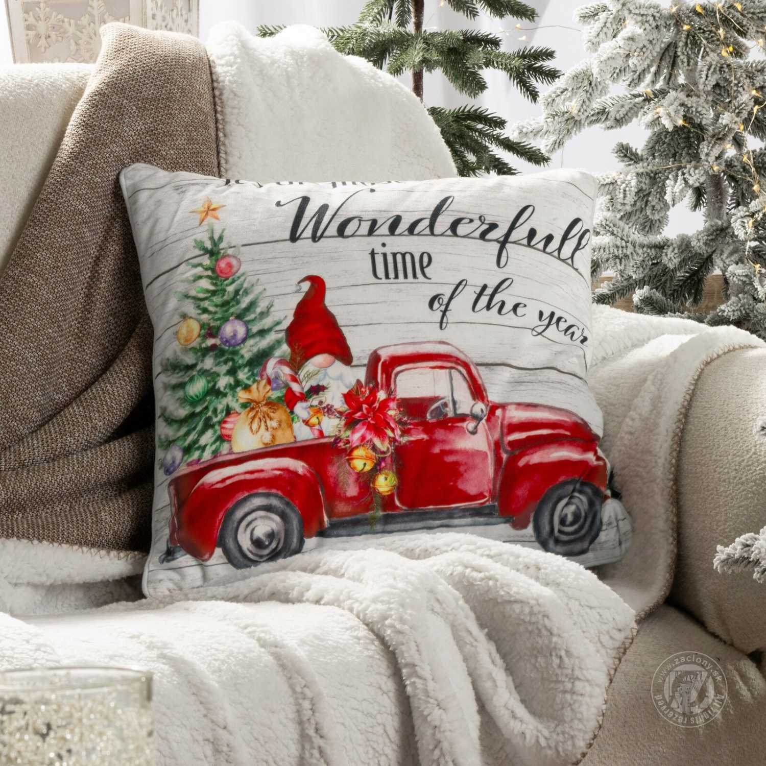 Vianočná obliečka na vankúš WONDERFULL TIME 45x45cm červená/krémová
