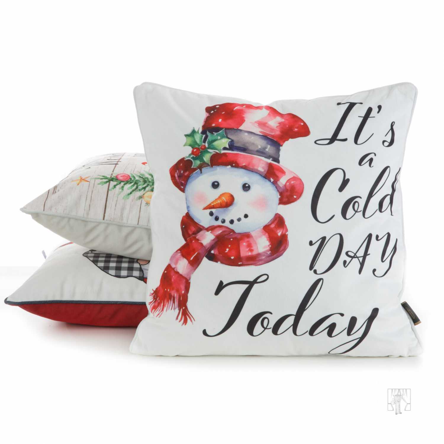 Vianočná obliečka na vankúš SNEHULIAK  45x45cm krémová/červená