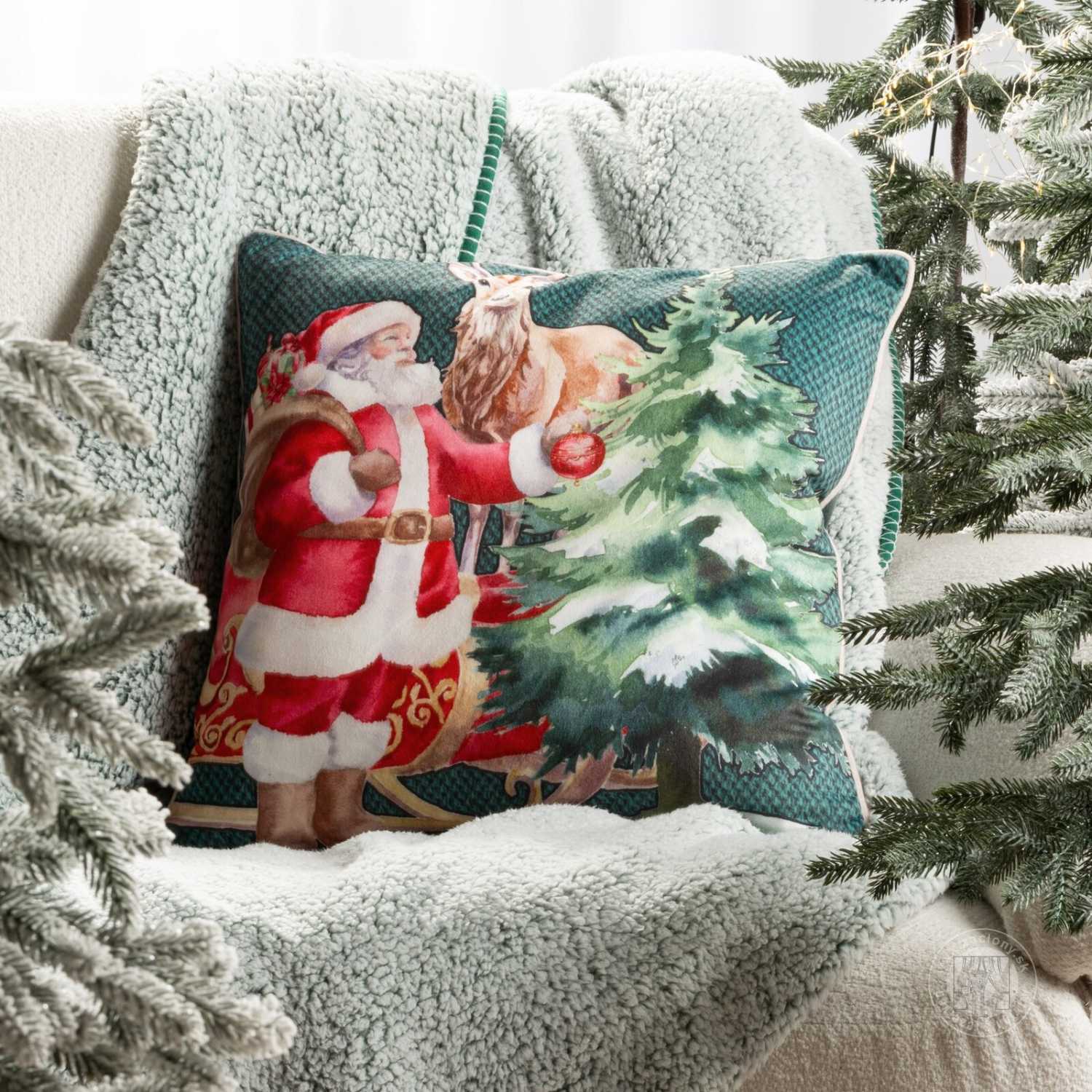 Vianočná obliečka na vankúš SANTA 45x45cm zelená/červená
