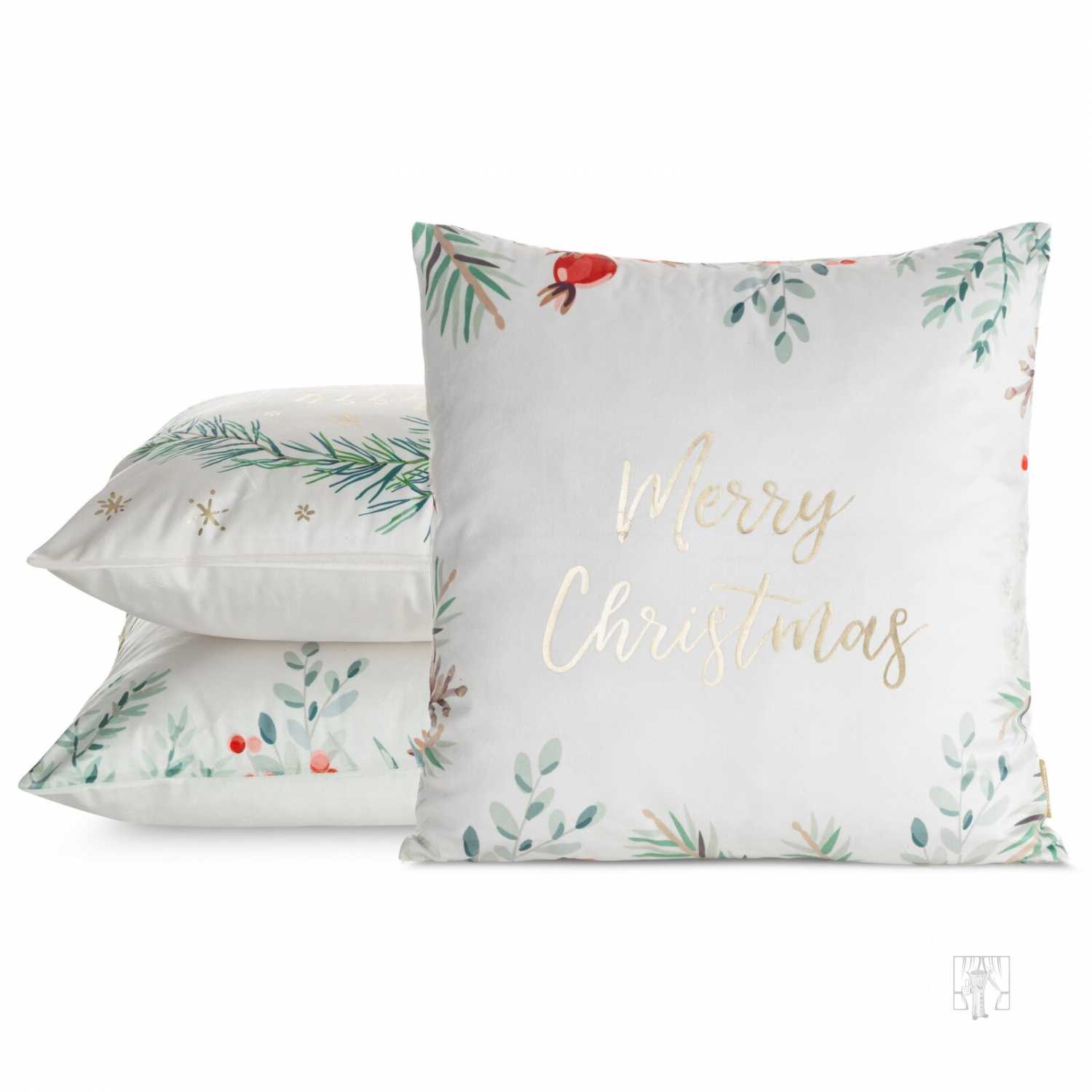 Vianočná obliečka na vankúš MERRY CHRISTMAS 45x45cm biela/zlatá