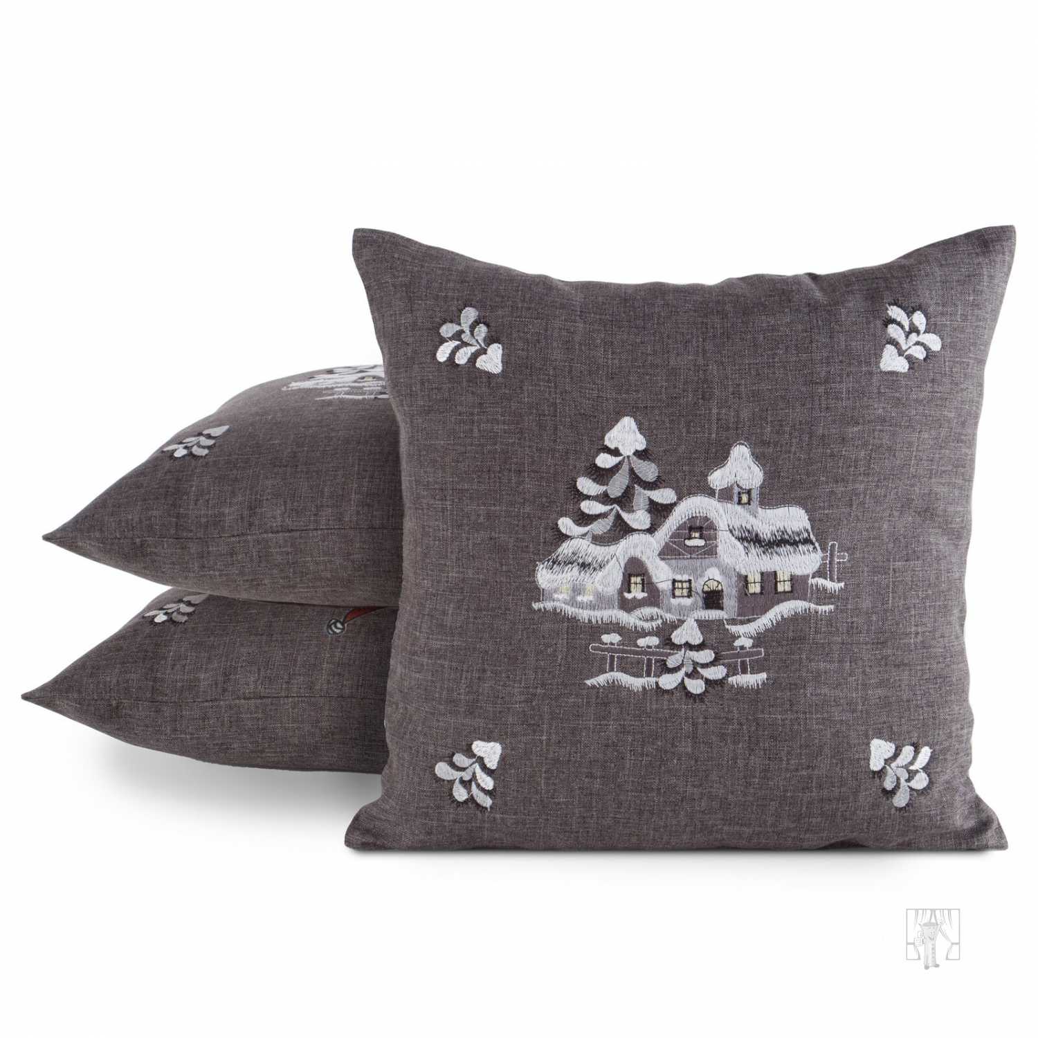 Vianočná obliečka na vankúš ZIMNÁ KRAJINA 45x45cm oceľová/strieborná