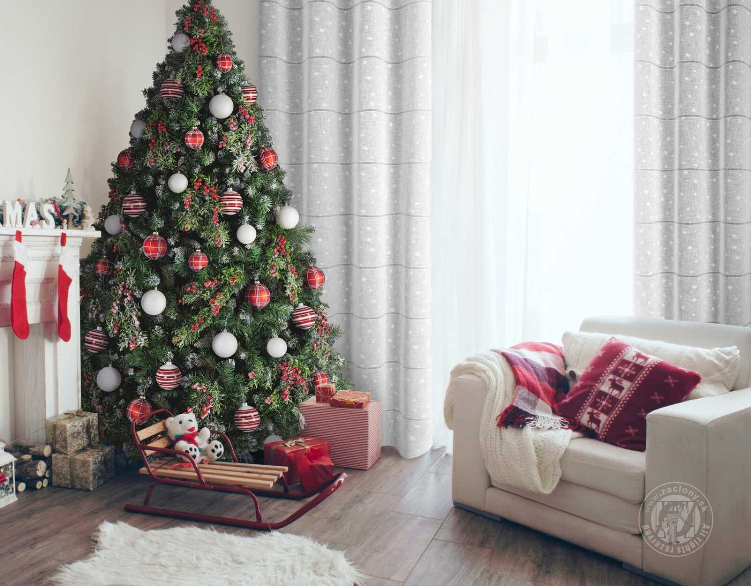 Vianočná záclona NADINE na krúžkoch 140x250cm biela