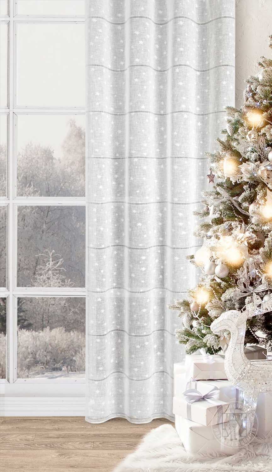Vianočná záclona NADINE na krúžkoch 140x250cm biela