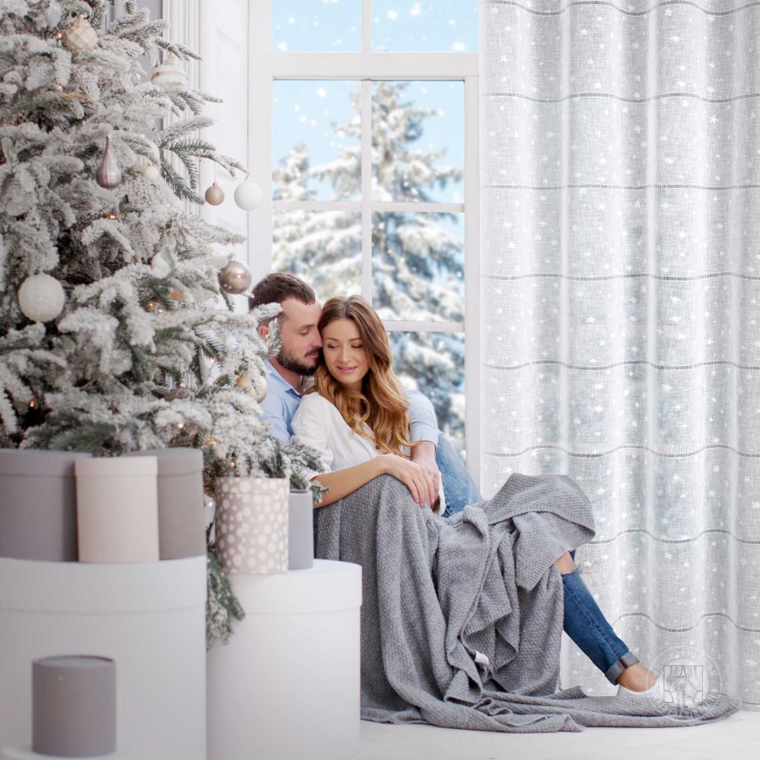 Vianočná záclona NADINE na krúžkoch 140x250cm biela