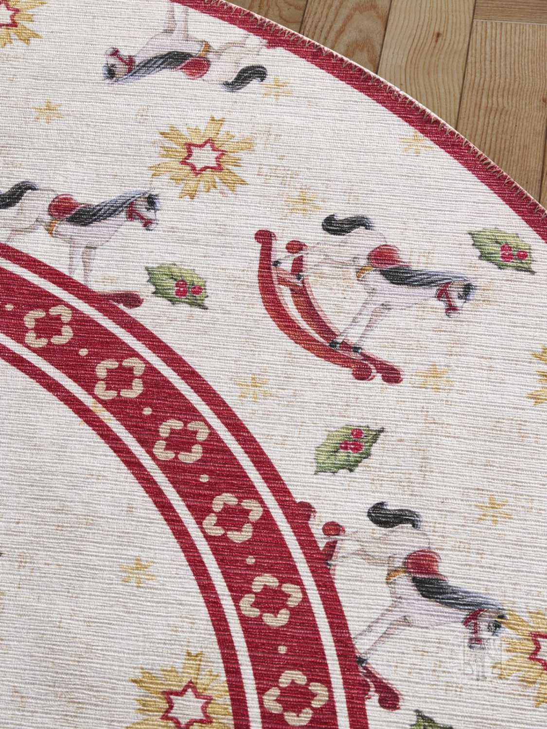 Kruhový kusový koberec Villeroy & Boch Toy`s Delight Limited Edition 106275 Cream Red, bez vlasu