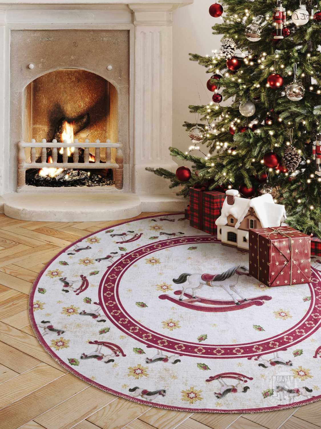 Kruhový kusový koberec Villeroy & Boch Toy`s Delight Limited Edition 106275 Cream Red, bez vlasu