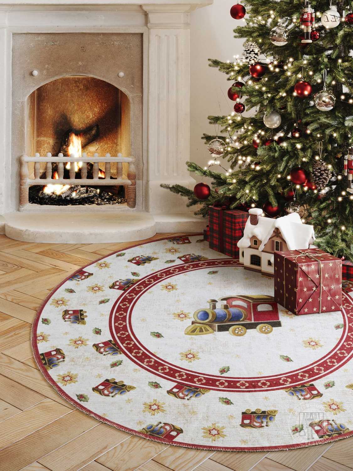 Kruhový kusový koberec Villeroy & Boch Toy`s Delight Limited Edition 106276 Cream Red, bez vlasu