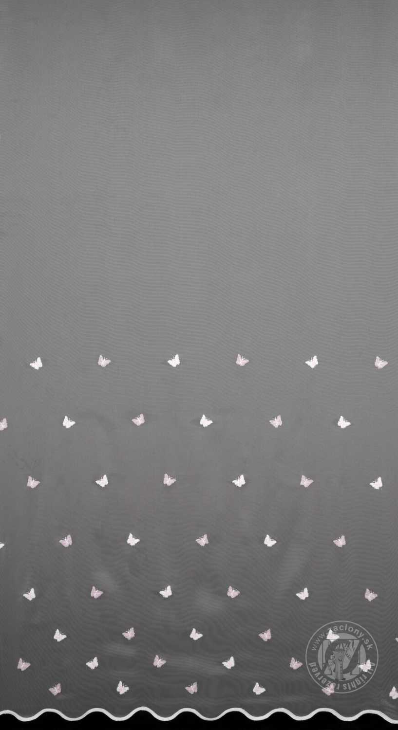  Záclona metráž 18706 biela/ružová s motýlikmi 300cm