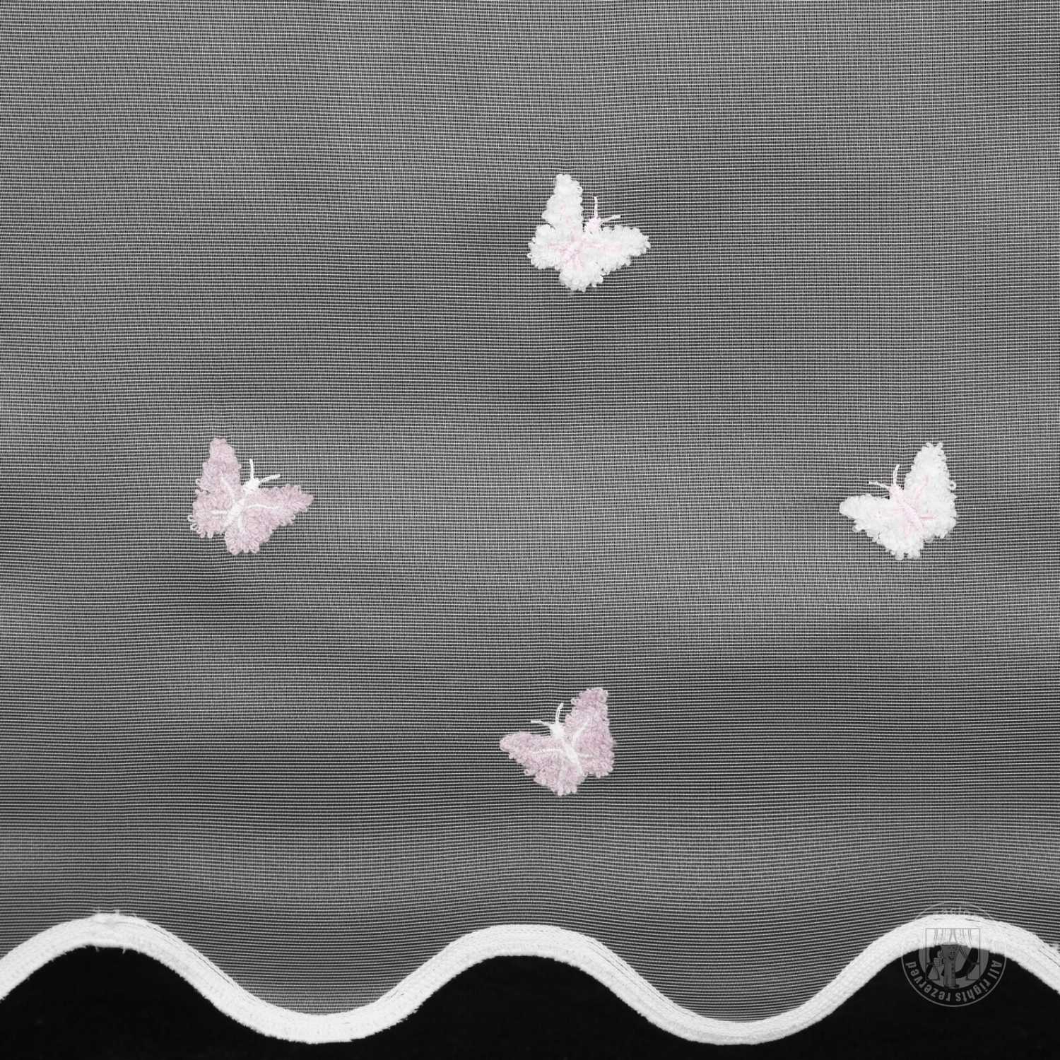  Záclona metráž 18706 biela/ružová s motýlikmi 300cm