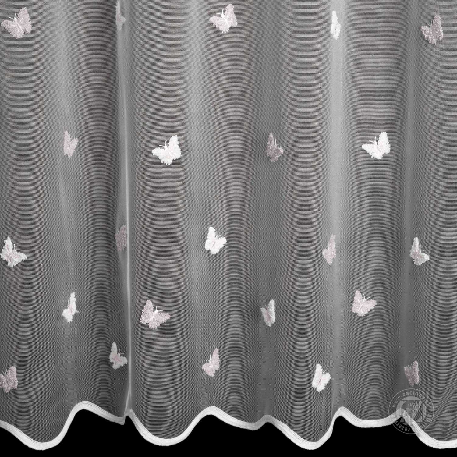  Záclona metráž 18706 biela/ružová s motýlikmi 300cm