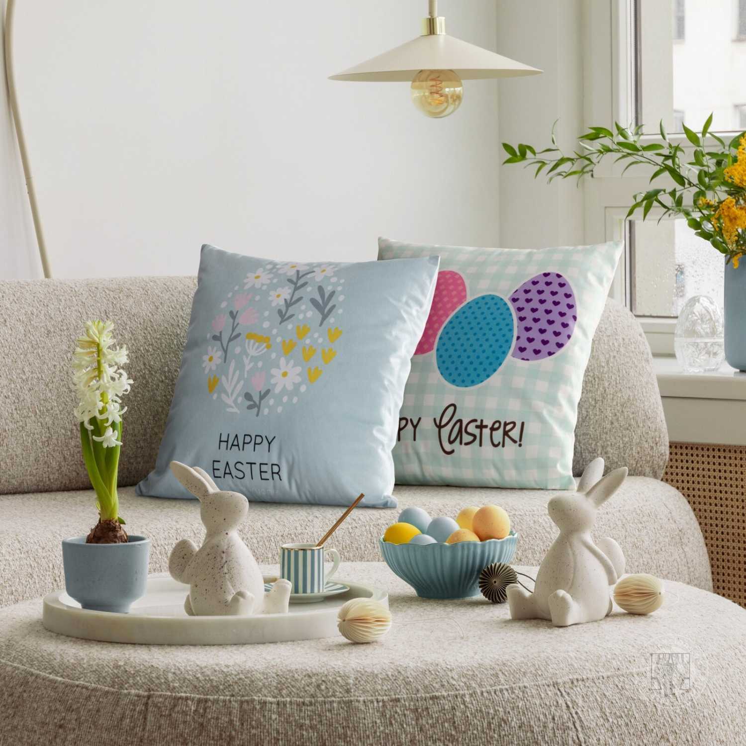 Veľkonočná obliečka na vankúš JAR/11 45x45cm modrá/žltá