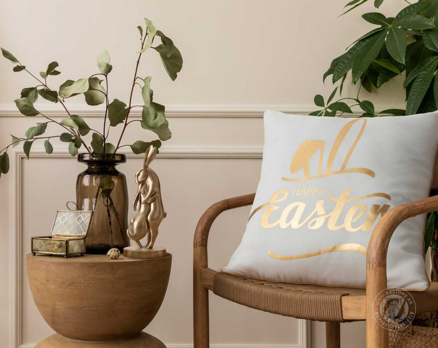 Veľkonočná obliečka na vankúš JAR/41 45x45cm biela/zlatá