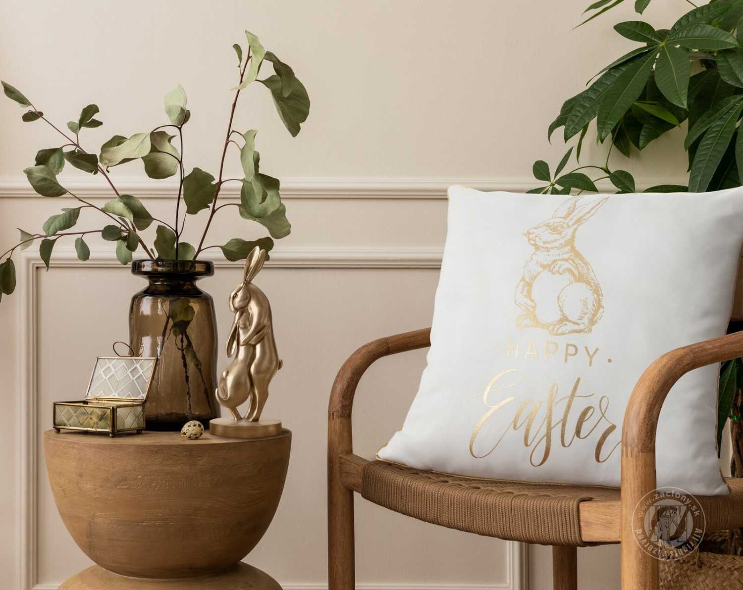 Veľkonočná obliečka na vankúš JAR/43 45x45cm biela/zlatá