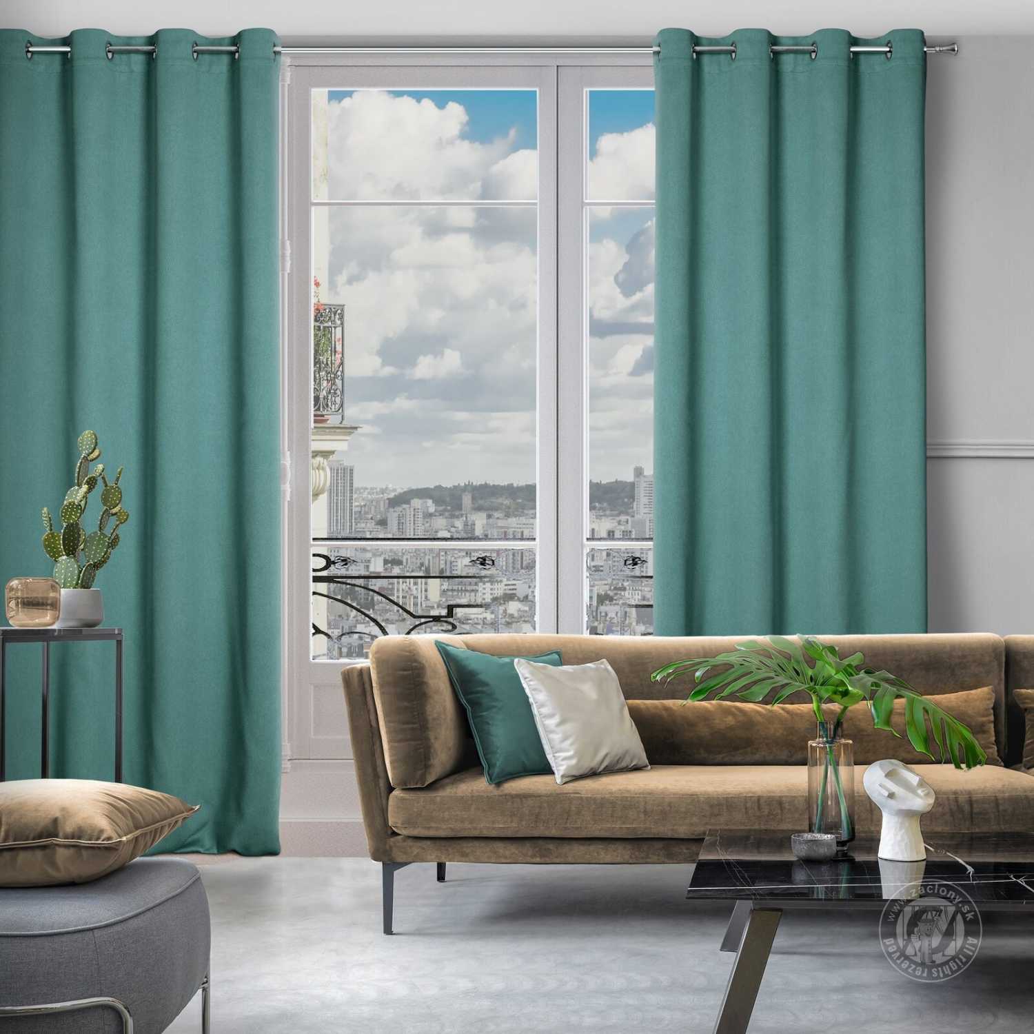 Záves AMARO na krúžkoch 135x250cm tmavotyrkysový