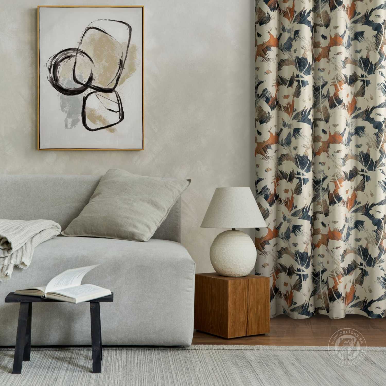 Záves AMBRA na krúžkoch 140x250cm béžový/granátový