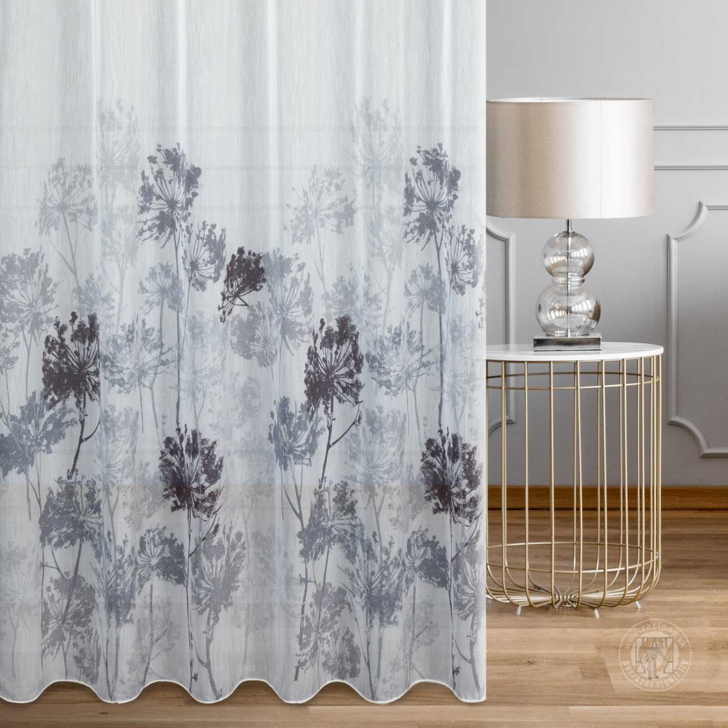 Záclona metráž 53821/BAT biela/grafitová, 285cm