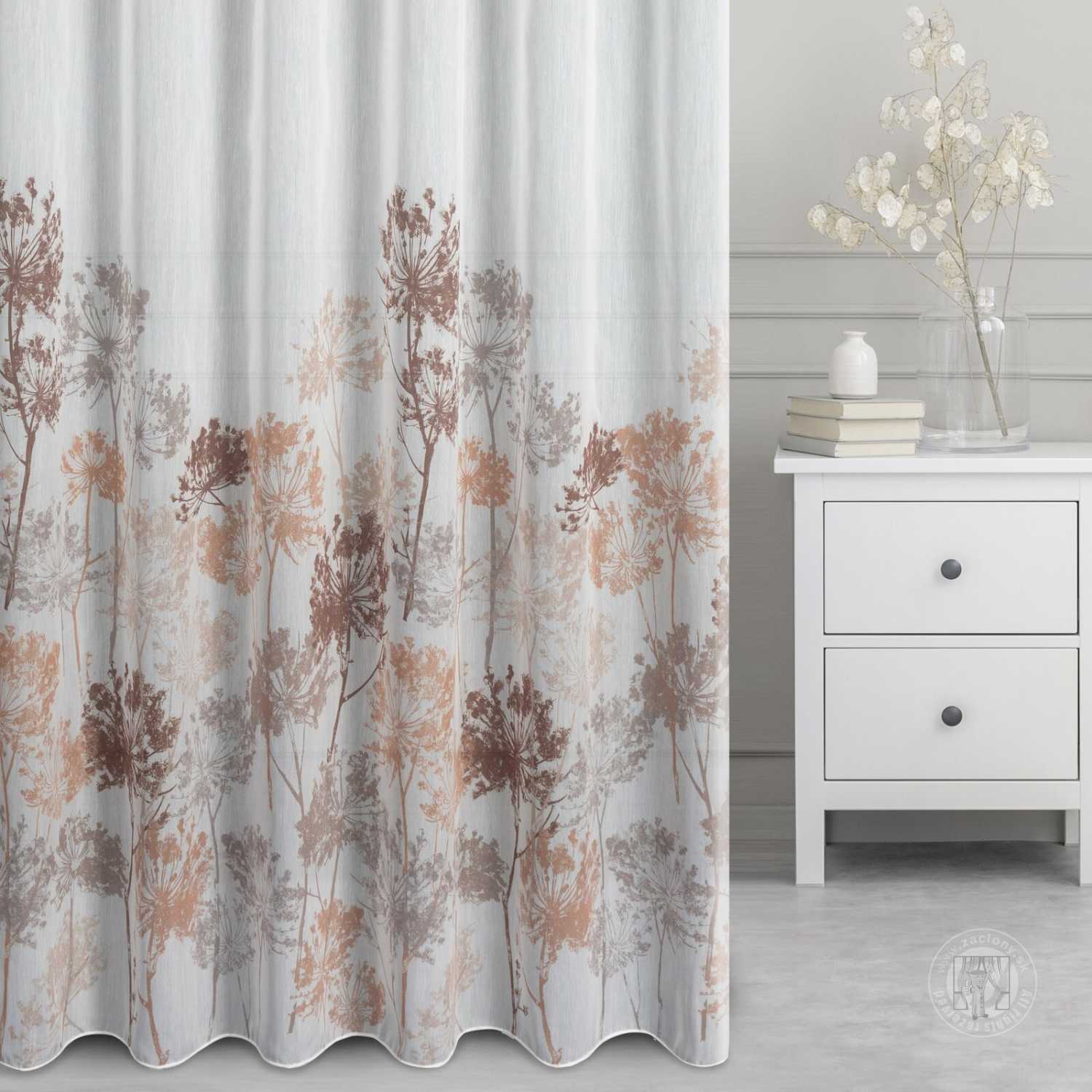 Záclona metráž 53821/BAT biela/hnedá, 285cm